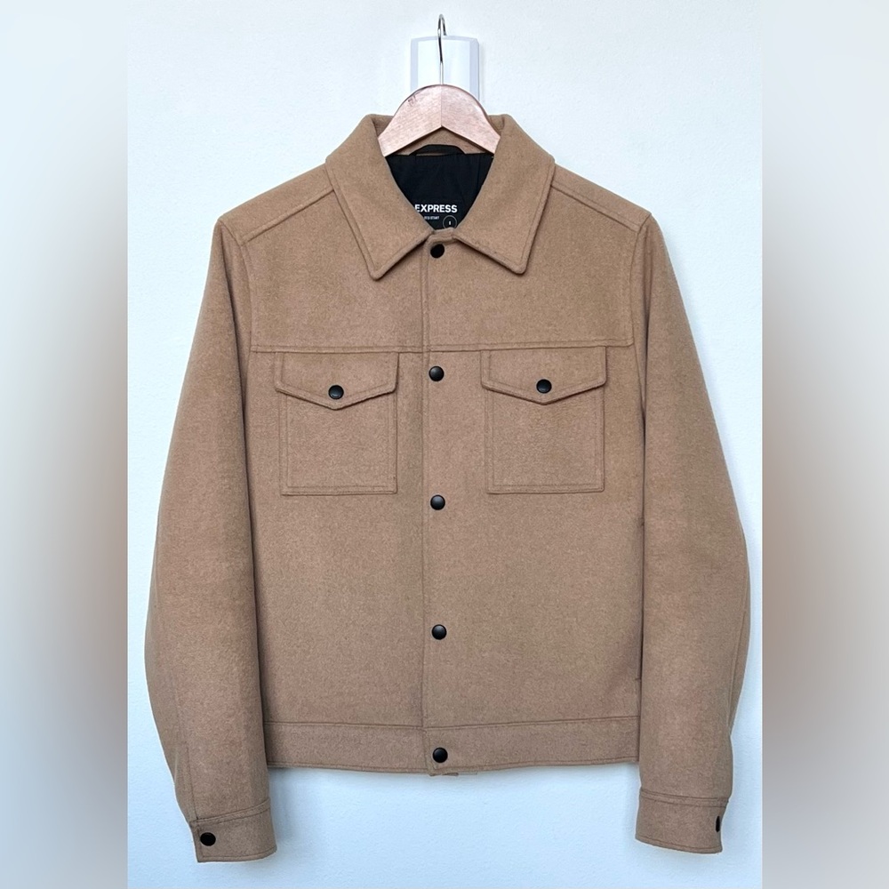 Express Wool Blend Shirt Jacket in Camel - S